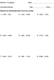 subtracting decimals mathvine com