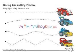 Square, circle, triangle, oval, hexagon, octagon, and rectangle. Racing Car Cutting Practice