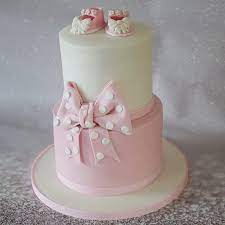 Simple Baby Girl Shower Cake With Pretty Polka Dot Bow Spring Baby Shower Cake Simple Baby Shower Cake Baby Shower Cakes