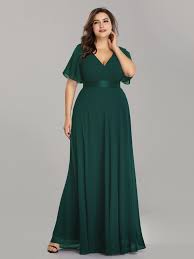 Plus Size Long Empire Waist Evening Dress With Short Flutter Sleeves Bridesmaid Dresses Long Chiffon Cap Sleeve Bridesmaid Dress Bridesmaid Dresses Plus Size