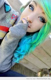 Shy Is Cute Heart Our Style Alternative Beautiful Blue Cool Cute Eyes Girl Green Hair Hairstyle Piercing Scene Shy Style H Emo Hair Hair Styles Scene Hair