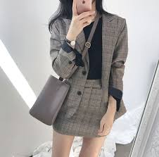 Black And White Plaid Blazer And Skirt Set Zenme Set Plaid Blazer Mini Skirt Yesstyle Korean Fashion Trends Harajuku Fashion Fashion