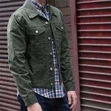 Olive Waxed Trucker Jacket Jackets Men Fashion Trucker Jacket Outfit Green Denim Jacket