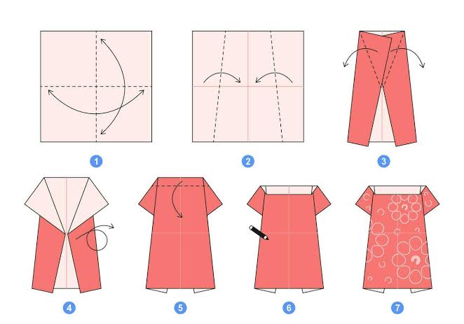 Dress origami scheme tutorial moving model. Origami for kids. Step by step how to make a cute origami cloth for women. Vector illustration. 24661454 Vector Art at Vecteezy