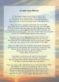 So as to inform you that i will be traveling back. A Letter From Heaven To My Dearest Family Some Things I D Like To Say But ï¬rst Of All To Let You Know That I Arrived Okay I M Writing Lhis Tom Heaven