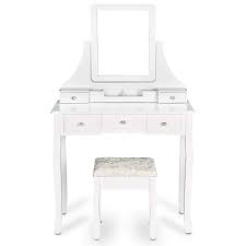 White wooden bedroom vanity sets makeup table with oval led light mirror and stool. Drawers And Stool For Corner Bedroom Vanity Set Makeup Vanity Desk Dressing Table With Mirror Girls In Brown Vanities Vanity Benches Home Kitchen