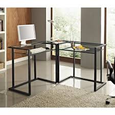 Walker Edison C Frame Glass And Metal L Shaped Computer Desk In Black Glass Computer Desks Corner Computer Desk Computer Desk