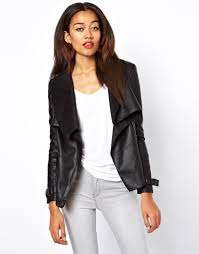 Draped Faux Leather Jacket High Fashion Street Style Fashion Leather Look Jackets
