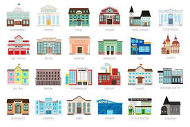 Colored Urban Building Icons Building Icon City Icon Town Building