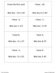 I Have Who Has With Integers Game Math Integers Integers Integer Games