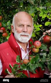 Charles Martell, the renown Gloucestershire apple expert, cheesemaker,  distiller, and High Sheriff of Gloucestershire, by an apple tree of Newton  Wond Stock Photo