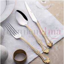 Aisi 420 ısıl işlem çeliğinden üretilmiş. Nehir Lalezar Altin 36 Parca Catal Kasik Bicak Aile Takimi