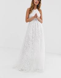 Brautmode kleider und outfits für hochzeiten. Asos Edition Petite Neckholder Hochzeitskleid In Maxilange Mit Spitze Asos