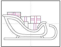 Santa claus pulls a sleigh full of reindeer drawing. How To Draw Santa S Sleigh Art Projects For Kids