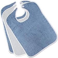Amazon.com : Terry Adult Bibs (3-Pack, 2 Blue 1 White,18 x 30 Inches) With  hook and loop Closure Made From 100% Cotton - Absorbent Clothing Protector  - Reusable - Machine Washable Patient Bibs : Health & Household
