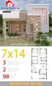 House Design 7x14 With 3 Bedrooms Terrace Roof House Plans 3d House Front Design Simple House Design Small House Design