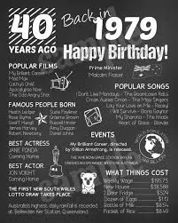 40th Birthday Present Ideas For Sister Australia 40 Years Ago In 1979 Australia 1979 Chalkboard Poster Instant Etsy 40th Birthday Themes 40 Birthday Signs Birthday Sign