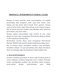 Jun 01, 2018 · itulah kedua contoh ruang lingkup bisnis yang biasanya terdapat pada bagian awal sebuah proposal atau bisnis plan. Doc Proposal Permohonan Modal Usaha Rhozsief Aqlie Academia Edu