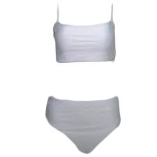 Seleziona l'anteprima per ingrandire l'immagine. Costume Da Bagno Donna Bikini Swimwear Con Culotte Brasiliana A Vita Alta E Top Bralette Regolabile Bianco Satin Moda Donna Costumi Malu Shoes Malushoes