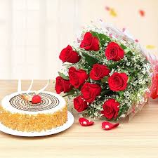 Birthday Cake And Flowers Online Delivery Butterscotch Cake With Roses Combo Onlinecake In In 2020 Cake Delivery Happy Birthday Flower Cake Gift Cake