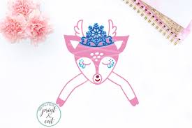 Download Christmas Baby Deer Face With Crown Print Cut Digital Svg Dxf Pdf Png By Kartcreation Thehungryjpeg Com