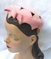 1950 S Vintage Pink Pill Box Hat With Cutouts And Pearls Etsy Fancy Hats Pink Pill Pillbox Hat