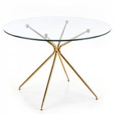 Tables design avec plateau carré, rond ou rectangulaire transparente pour la cuisine ou la salle à manger. Table A Manger 110cm Avec Plateau En Verre Trempe Et Pieds Dores