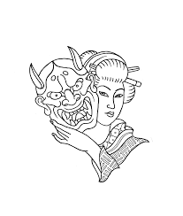 Black And White Japanese Demon Tattoo Designs Geisha And Hannya Mask Tattoo Flash Sketch Design Japanese Tattoo Small Japanese Tattoo Japanese Tattoo Women
