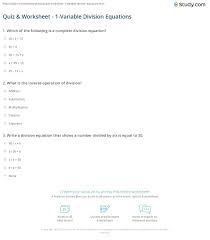 Solving for a variable in a formula involves similar steps to solving for a variable in an equation. Quiz Worksheet 1 Variable Division Equations Study Com