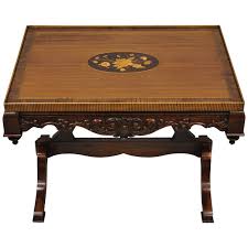 Antique edwardian walnut campaign style games table by w. Antique Floral Satinwood Inlaid French Style Small Edwardian Walnut Coffee Table At 1stdibs