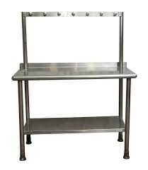 Factory commercial catering restaurant hotel kitchen adjust stainless steel wall shelf mounted with adjustable two layers hanging shelves rack. Commercial Stainless Steel Kitchen Table With Hanging Rack Olde Good Things