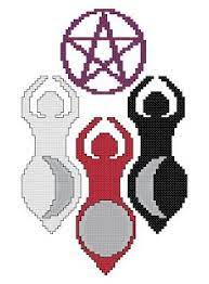 14 count, 30.30w x 29.75h cm 16 count, 26.51w x 26.03h… Triple Goddess 1 Pagan Cross Stitch Cross Stitch Patterns Cross Stitch