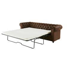 Gepolstertes 3 Sitzer Schlafsofa Mit Bezug Aus Wildlederimitat Braun Chesterfield Maisons Du Monde Lit Capitonne Canape Lit Maison Du Monde