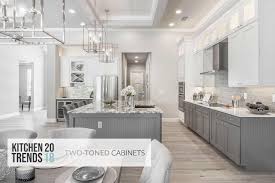 The detail on the cabinetry is impressive yet subtle and the overhang at the island adds just enough drama to make the space interesting, but without drawing attention away from the beautiful flooring. Kitchen Trends For 2018 Two Toned Cabinets Cabinets Com