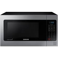 Samsung 1 1 Cu Ft Countertop Microwave With Grilling Element In Stainless Steel Mg11h2020ct The Home Depot