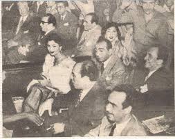 مع فريد شوقى وسعيد ابو بكر ويوسف وهبى فى العرض الخاص لفيلم عزيزة Egyptian Actress Historical Figures Historical