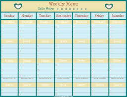 free weekly menu chart with room to cross off your daily