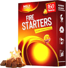 Fire Starter Squares, 160 pcs - Charcoal Fire Starters for Campfires,  Grill, Outdoor Pit, Fireplace, Wood Stove, BBQ - Firestarter Sticks, Water  ...