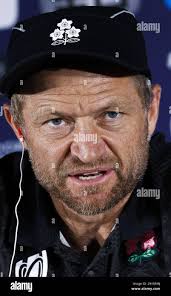 Tony Brown, assistant coach of Japan's men's national rugby team, attends a  press conference during the Rugby World Cup in Toulouse, France,