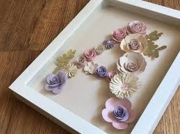 Monogram Paper Flowers Frame Initial Name Baby Gift Room Decor Nursery Decor Monogram Mini Paper Flowers Personalized Gift Flower Shadow Box Framed Initials Paper Flowers