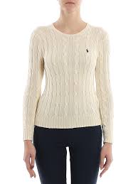 Cable knitting refers to a style of knitting where you cross multiple layers of yarn over each other to create a fancy weaved texture. Polo Ralph Lauren Logo Embroidery Cable Knit Sweater Crew Necks 211580009027cream