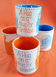 Hug On A Mug For Grandpa Or Grandma Or Mummy Daddy Auntie Uncle Children S Hand Prints Eith Diy Christmas Mugs Diy Christmas Presents For Mom Handprint Gifts