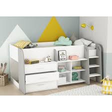 Happy Lit Combine Junior 90x200 Cm Blanc Mat Et Gris Clair L 203 4 X H 97 8 X P 120 5 Cm Lit Combine Enfant Lit Combine Lit Enfant