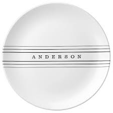 Black And White Striped Dinner Plates Your Custom Text Modern Stripes Black White Dinner Plate Zazzle Com In 2020 White Dinner Plates Dinner Plates Plates