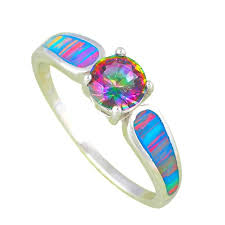 Stunning Sterling Silver Solitaire Rainbow Topaz W Multi Color Opal Ring Sz 5 10 Rings Jewelry Fashion Opal Rings Stunning Diamond Rings