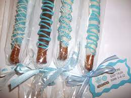 Baby Boy Themed Chocolate Covered Pretzel Rods 1 Dozen Milk Dark Or White Chocolate 12 00 Via Etsy Twins Baby Shower Baby Shower Baby Christening