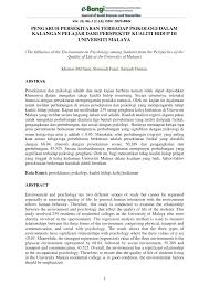 Maybe you would like to learn more about one of these? Pdf Pengaruh Persekitaran Terhadap Psikologi Dalam Kalangan Pelajar Dari Perspektif Kualiti Hidup Di Universiti Malaya