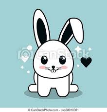 Dessin noir et blanc d'un ourson adorable. Kawaii Graphique Vecteur Lapin Icon Dessin Anime Design Kawaii Bleu Lapin Plat Expression Fond Represente Canstock