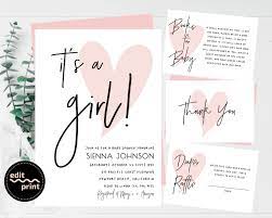 Excited To Share This Item From My Etsy Shop Pink Heart It S A Girl Shower Simple Baby Simple Baby Shower Invitations Shower Invitations Simple Baby Shower