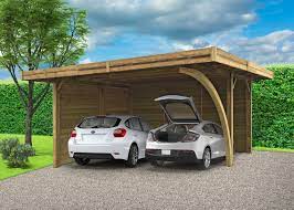 Carport 2 Voiture Semi Ferme En Pin Traite Autoclave S7758